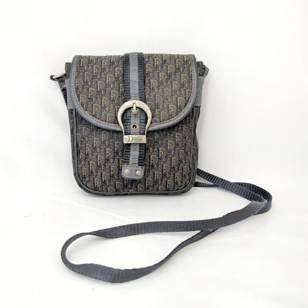 Vintage Christian Dior Trotter Oblique Monogram Buckle Crossbody Bag Canvas Y2K